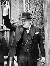 Winston Churchill giving the V for Victory.