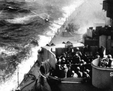 Japanese 'kamikaze' attacking battleship Missouri.