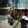 Adolf Hitler playing with his German Shepherd "Blondi" at Wolfsschanze.