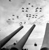American aircraft fly over USS Missouri after the surrender.