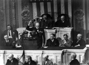 Winston Churchill addressing a joint session of the United States Congress.