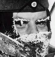 German soldier resisting to the rigorous russian winter.