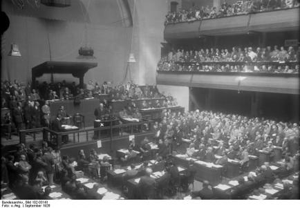 Gustav Stresemann in the ceremony for the Germany's admission into the League of Nations.