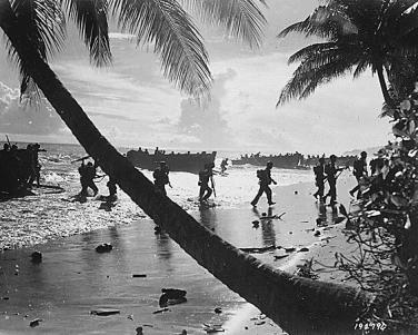 U.S. Marines land on the beaches of Guadalcanal.