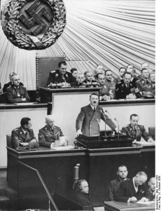 Hitler giving a speech in Reichstag.