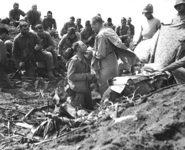 Catholic mass atop Mount Suribachi, Iwo Jima, for American Marines.