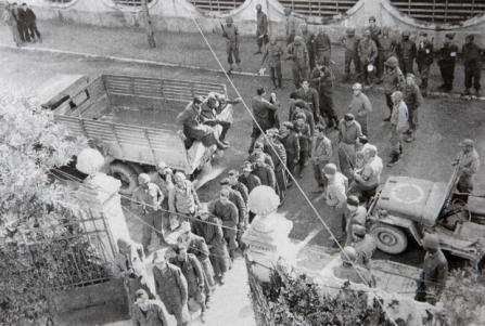 Italian Fascist soldiers captured by Brazilians waiting to be interrogated.