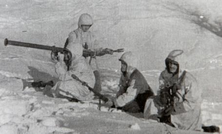 FEB soldiers with bazooka in the Apennines during the winter of 1944/1945.