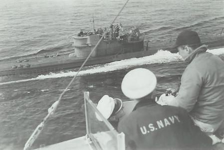 U-234 after surrender seen from the USS Sutton.