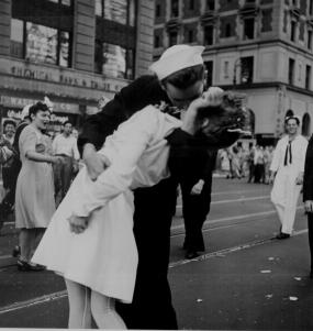 The famous kiss at Times Square on V-J Day.