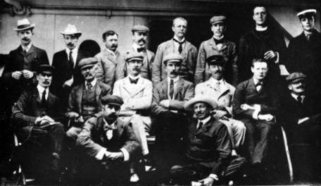 Winston Churchill (second from right, middle row) aboard RMS Dunottar Castle, on return from the Boer War.
