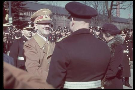 Adolf Hitler attends the launching of the battleship Tirpitz.