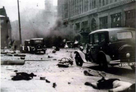 Shanghai's Cathay Hotel after a National Revolutionary Army (Republic of China) bombing.